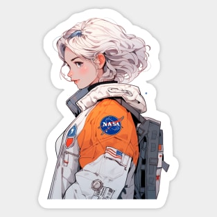 Nasa Cool Astronaut Girl in Space parka Original Illustration T-Shirt Sticker